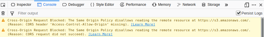 Image of CORS errors in browser console